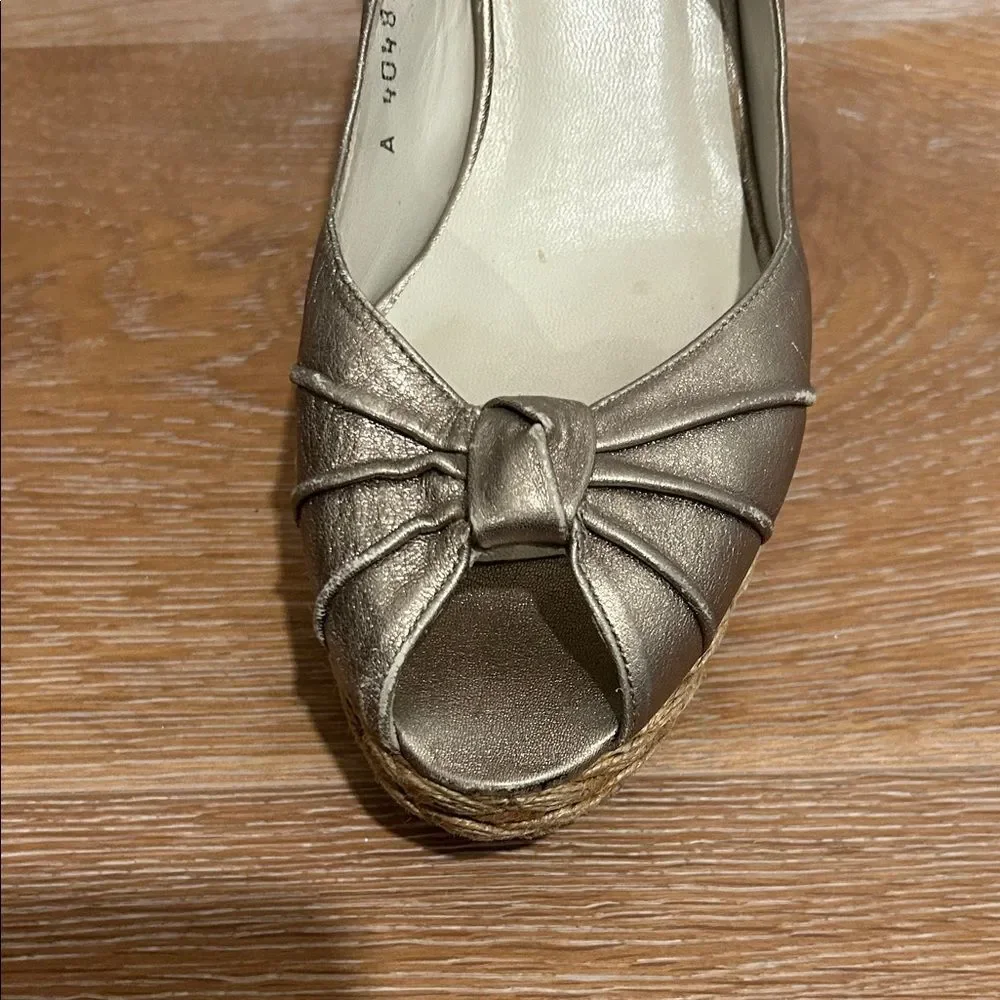 Stuart Weitzman Metallic Wedge Sandals, Size 7.5 - Picture 3 of 16